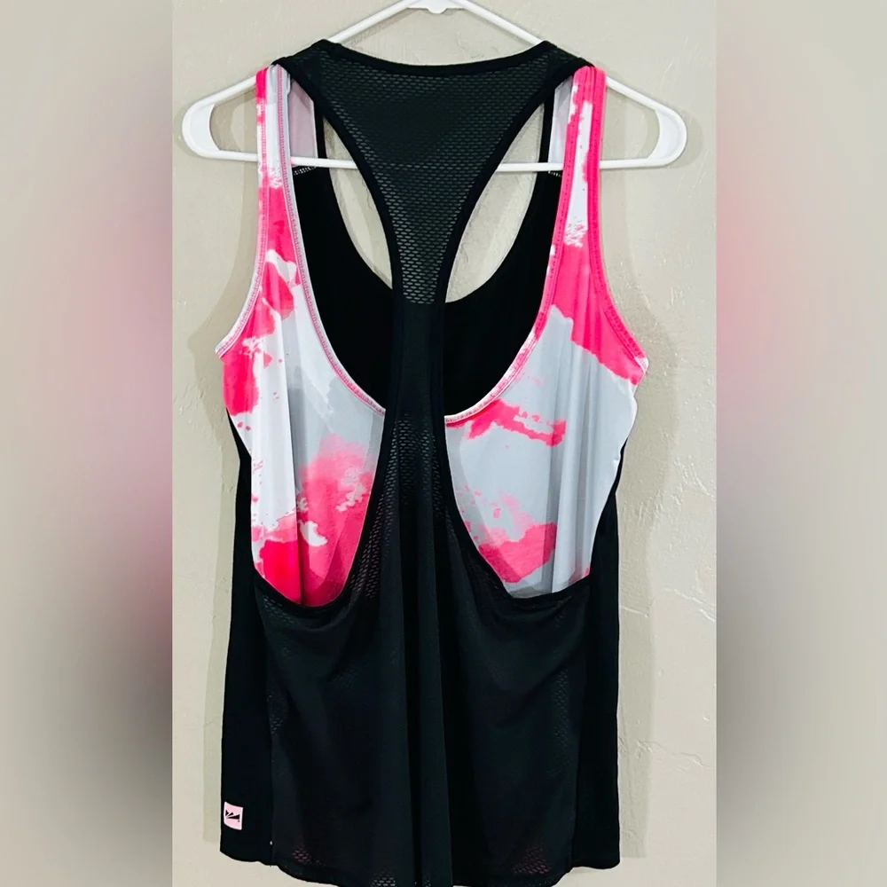 Black Work Out Tank Top with Pink & White Tie Dye Accents - Picture 4 of 4